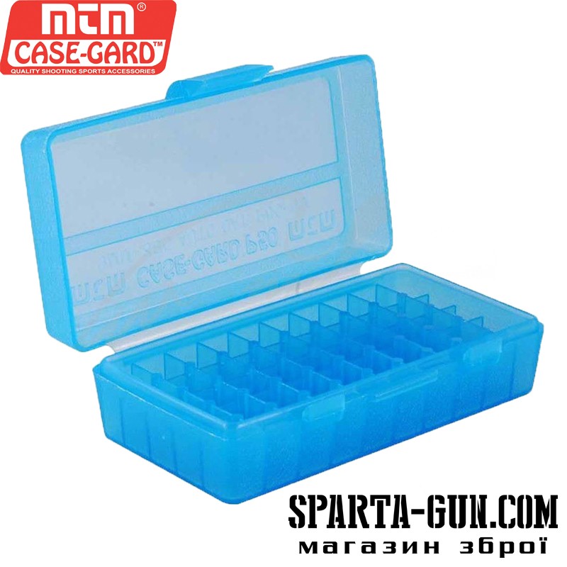 Коробка для патронів MTM кал. 9мм; 380 ACP. Кількість - 50 шт. Колір блакитний