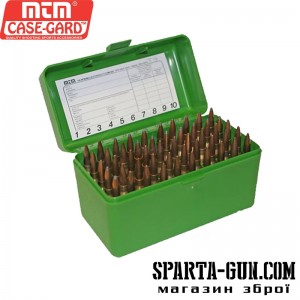 Коробка MTM RL-50 на 50 патронів кал. 22-250 Rem; 243 Win; 6 mm BR Norma; 6,5x55; 30-30 Win; 7,62x39 і 308 Win.