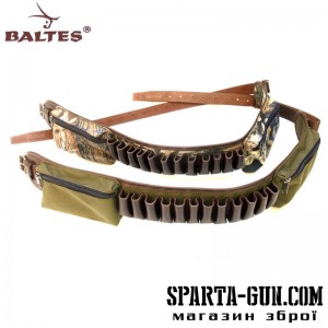 Патронташ комбінований (кордова тканина + шкіра) без клапанів на 12 патронів з 2-ма кишенями під нарізні патрони (12шт.)