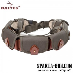 Патронташ комбінований (кордова тканина + шкіра) c кордовими клапанами, на 25 патронів, 12 калібру та розвантажувальної шлеей