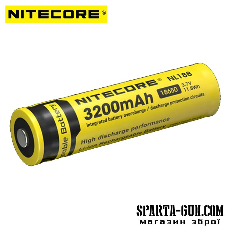 Аккумулятор литиевый Li-Ion 18650 Nitecore NL188 3.7V (3200mAh), защищенный